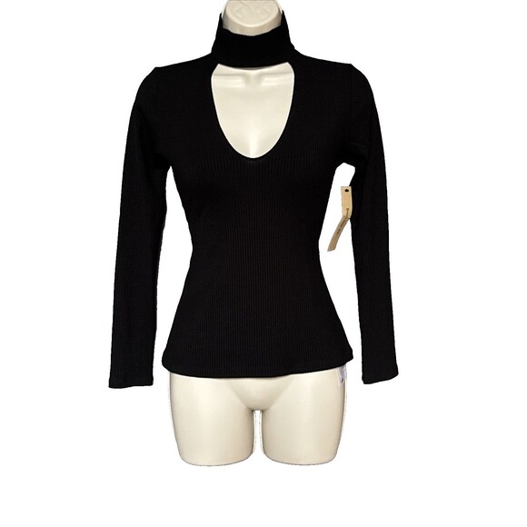 NWT Reformation Piper Size XS Black High Neck Cutout Ribbed Top Long Sleeve - Picture 4 of 12